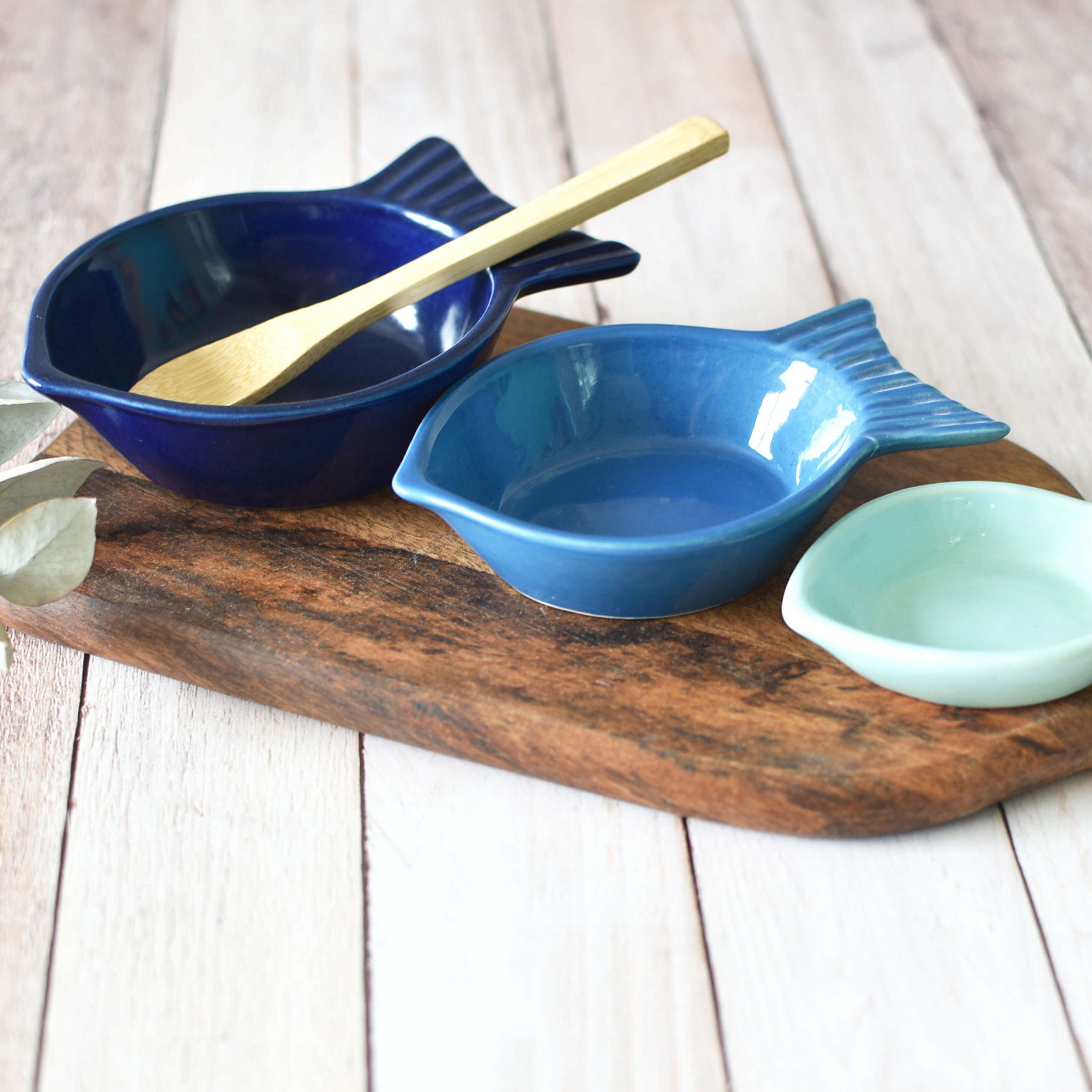 Set de 3 platitos en forma de Pez Azules