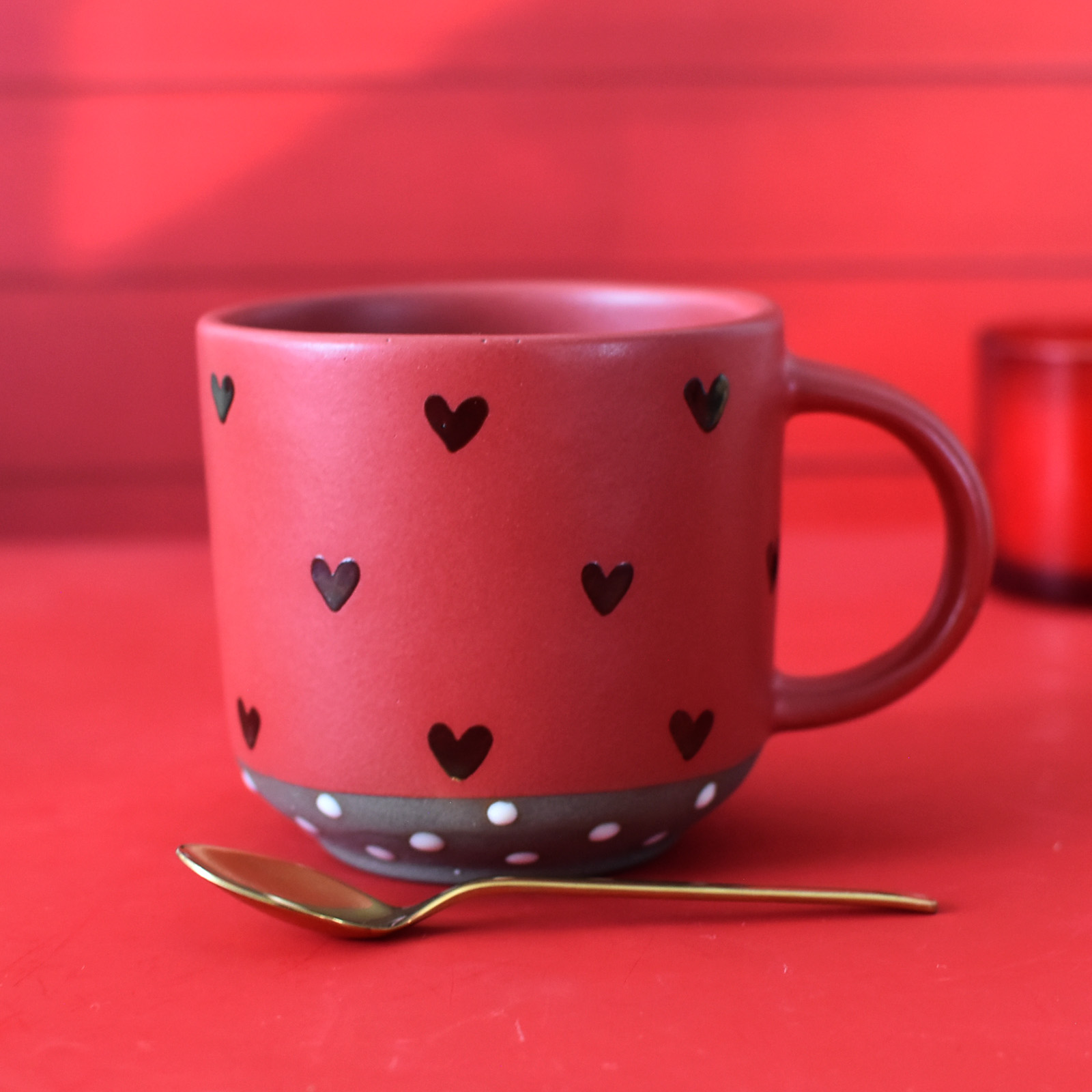 Taza Bohemia "Roja Corazones" Sin Frase
