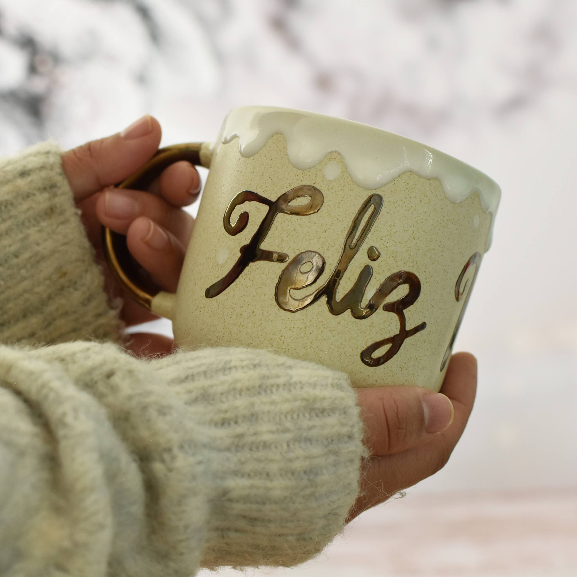 Taza Bohemia Blanca "Feliz Navidad"