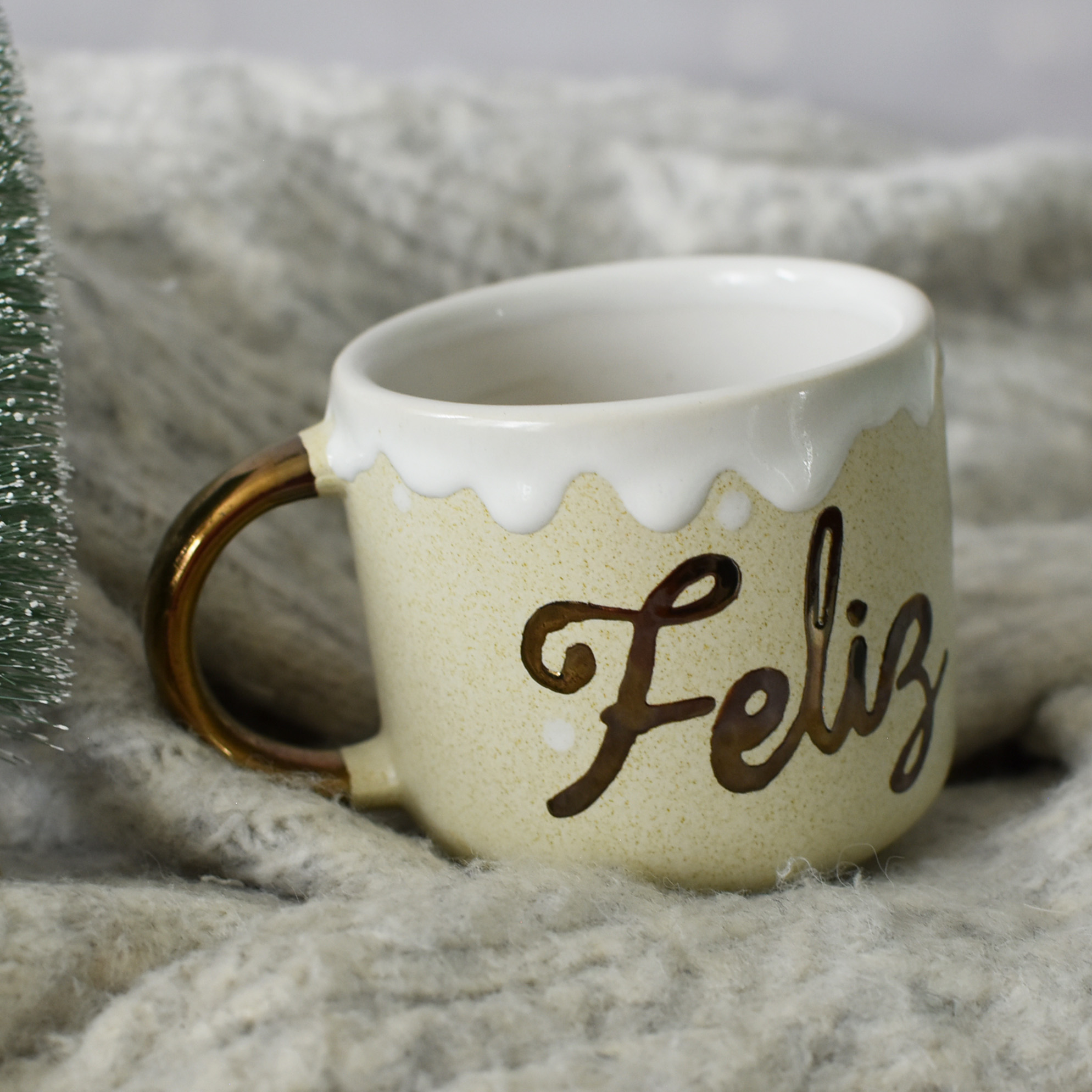 Taza Bohemia Blanca "Feliz Navidad"