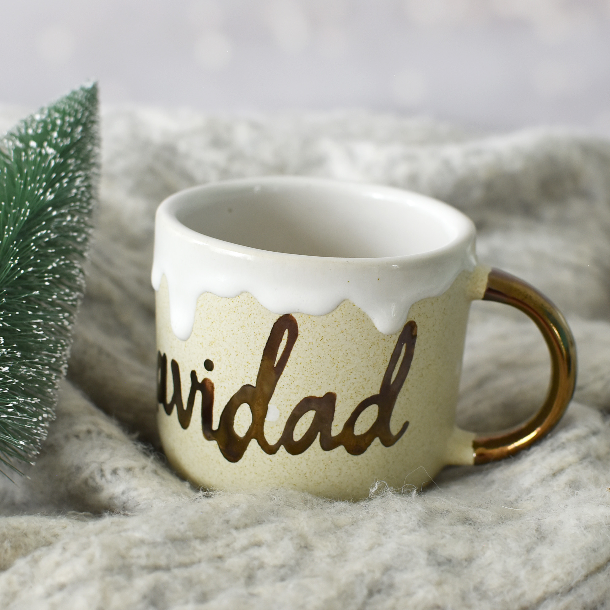 Taza Bohemia Blanca "Feliz Navidad"