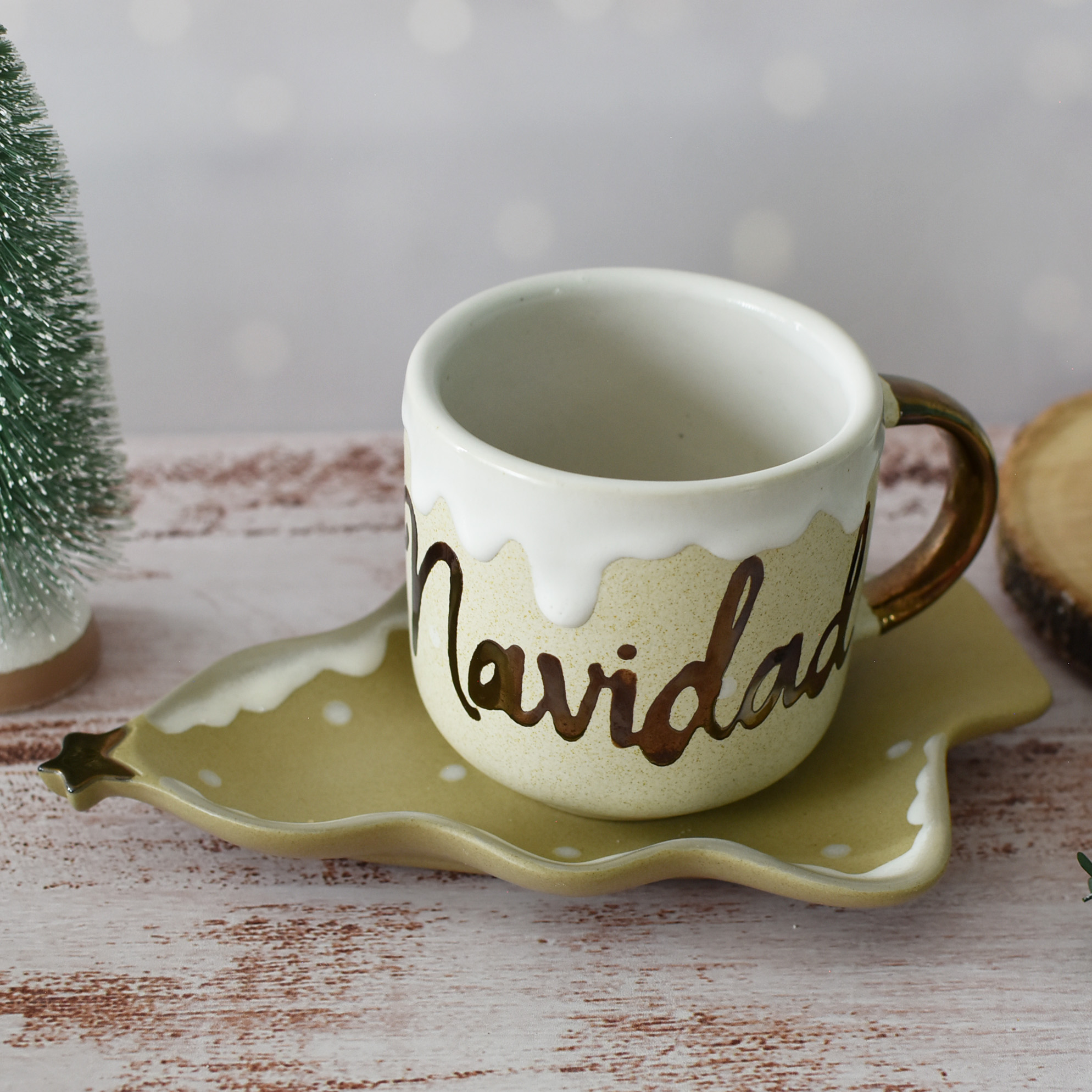 Taza Bohemia Blanca "Feliz Navidad"