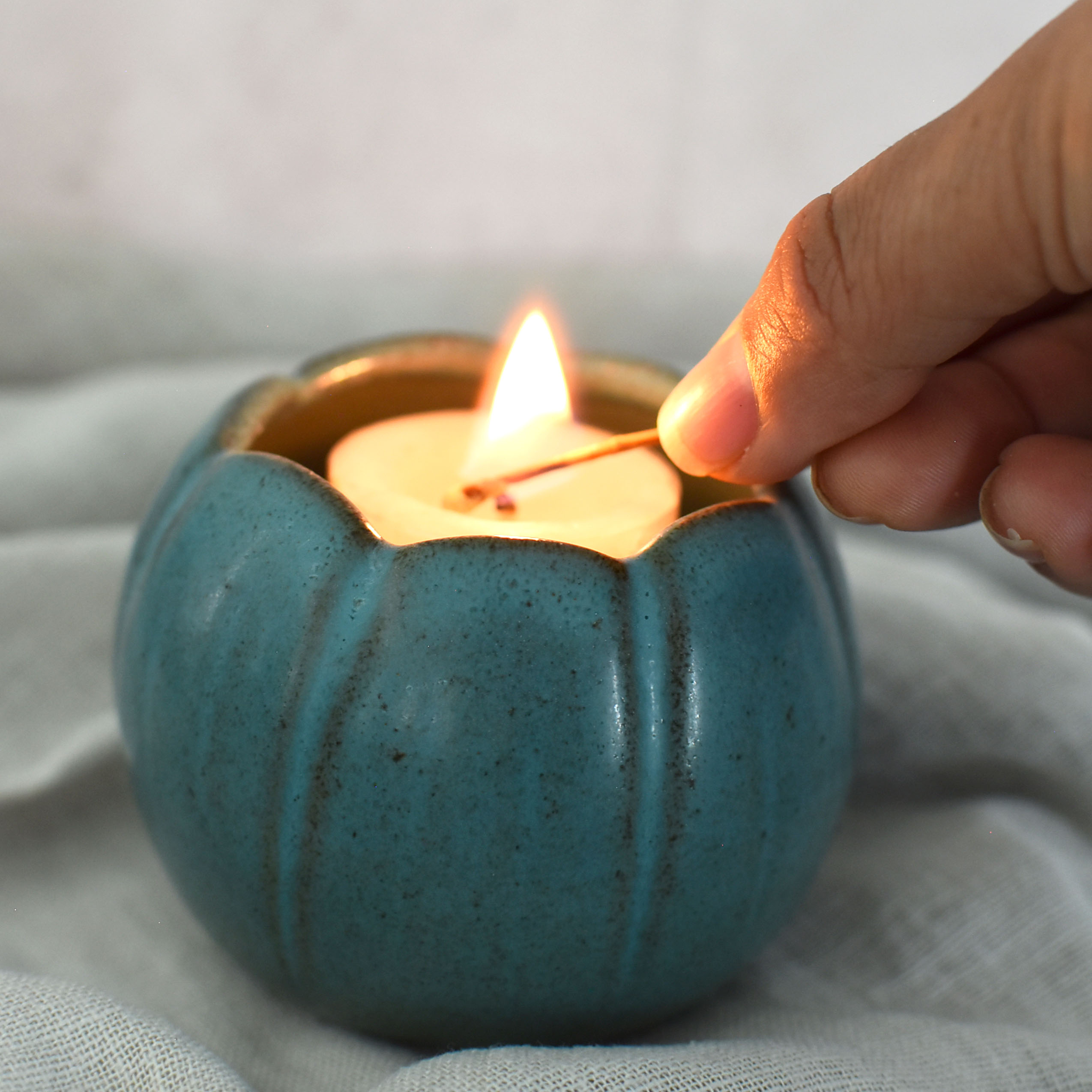 Portavelas Calabaza Azul